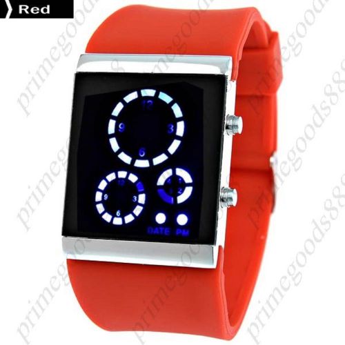 Rubber Band Blue Light LED Digital Wrist with Date in Red Free Shipping