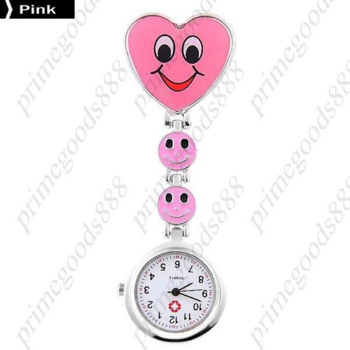 Nurse Heart Shaped Smile Smiley Face Alloy Quartz Pin Men&#039;s Wristwatch Pink