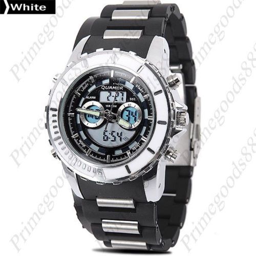 Dual Time Analog Digital Sports Stopwatch Alarm Men&#039;s Wrist Wristwatch White