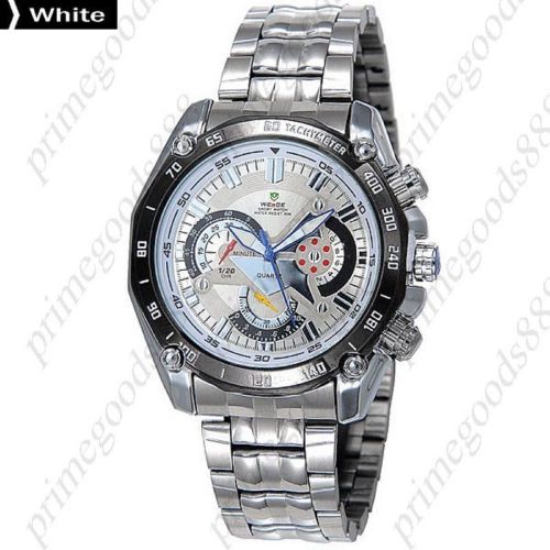 Led round waterproof analog quartz stainless steel band men&#039;s wristwatch white for sale