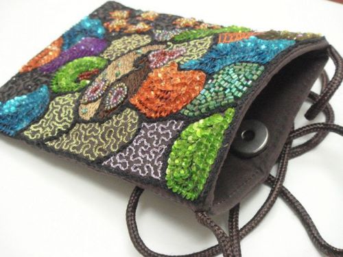 Brown handmade button snap top jewelry gift pouch bag #f-121c for sale
