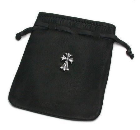Black Cow Leather (L) Sterling Silver Pin (L) Pouch Bag
