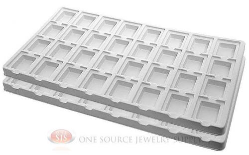 2 White Insert Tray Liners W/ 32 Compartment Earrings Organizer Jewelry Display
