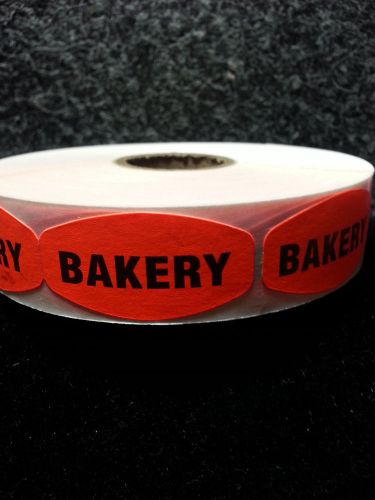 1.5&#034; x .75&#034; BAKERY MERCHANDISE LABELS 1000 PER ROLL FL RED BLACK STICKER