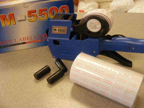 M5500-PRICE GUN LABELER Single Line Roll w/Labels &amp; *3* XTRA Ink Roller New