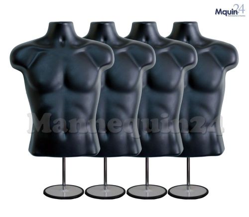 4 black male torso mannequin forms w/4 stands +4 hanging hooks man&#039;s clothings for sale