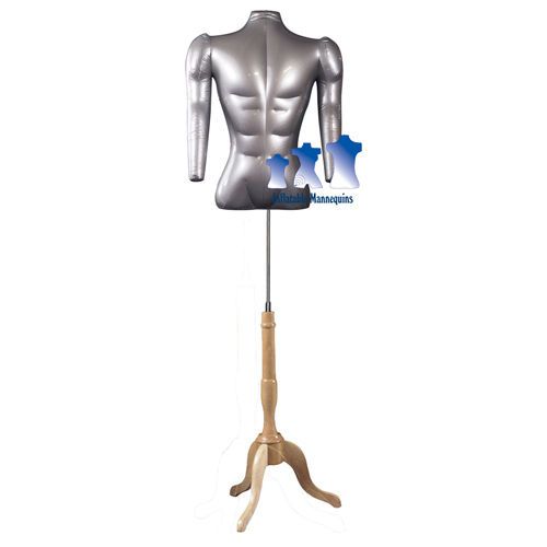 Inflatable Male Torso with Arms, Silver and MS7N Stand