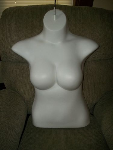 LARGER SIZE FEMALE HANGING TORSO FORM DISPLAY WHITE PLASTIC WITH HANGER