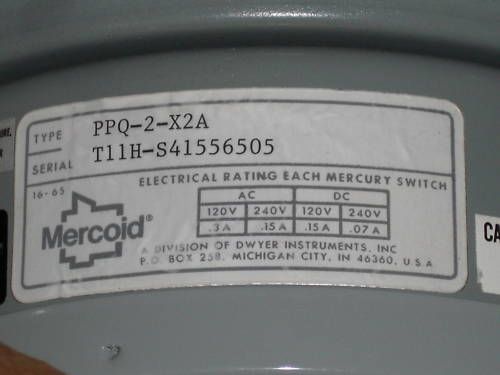 MERCOID PPQ-2-X2A  PRESSURE CONTROL SWITCH *NEW IN BOX*