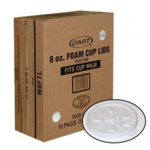 Dart White Flat tear-back Lid 8FTL for 8 oz foam cups 1000 ct