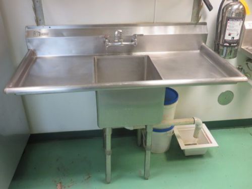 1 COMPARTMENT STAINLESS STEEL PREP SINK W/ LEFT &amp; RIGHT SIDE DRAINBOARDS, FAUCET