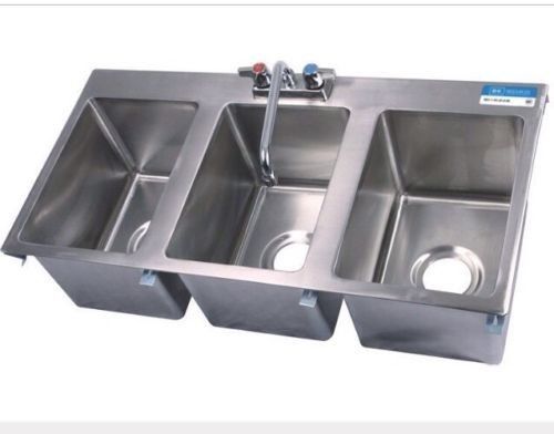 Stainless Steel Commercial (3) Three Compartment Drop In Sink with Faucet