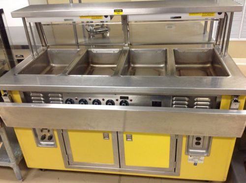 HOT FOOD TABLE FOUR COMPARTMENT STAINLESS STEEL OVER-SHELF WITH HEAT LAMPS