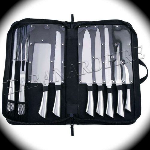 New Professional Stainless Steel Chef Knife Set, with Slicer, Meat Fork, Cleaver