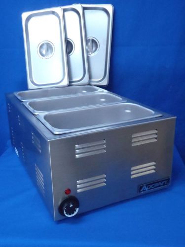 Steam table warmer with (3) 1/3 sized pans with covers for sale