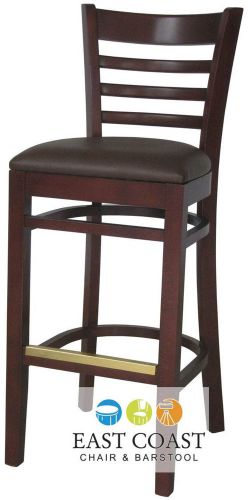 New wooden mahogany ladder back restaurant bar stool with brown vinyl seat for sale