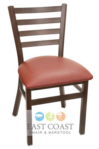 New gladiator rust powder coat ladder back metal chair with wine vinyl seat for sale