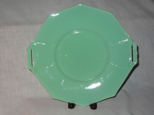 Vintage Jadeite Jadite Handled Glass Cake Serving Plate Platter Decagon 10 Sides