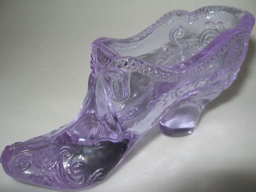purple amethyst glass Bow pattern Shoe Slipper Boot christmas high heel black 5&#034;