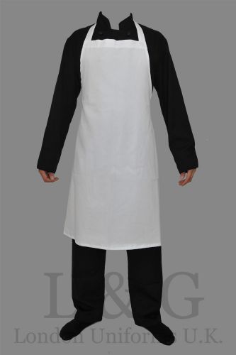 WHITE Chef Waitress catering cook bib apron 100% COTTON L&amp;G London Uniforms