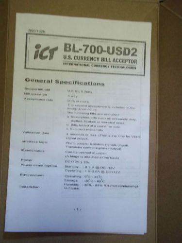 ICT BL-700-USD2 U.S. Bill Acceptor Manual Changer International Currency Tech