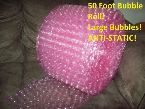 50 foot anti-static bubble wrap/roll! 1/2&#034; large bubbles! pink! perforated! for sale