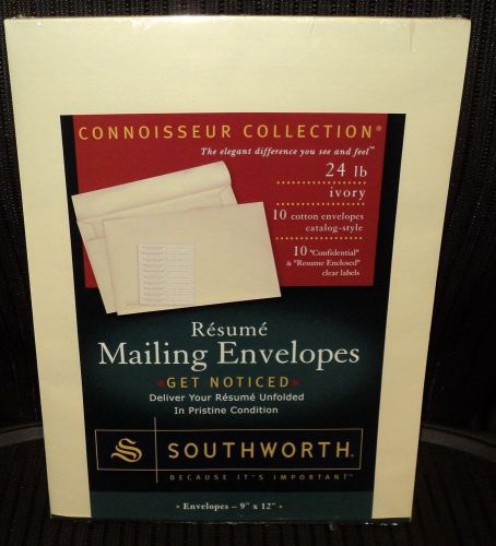 NEW SOUTHWORTH: Resume Mailing Envelopes: 10 Ivory Cotton: 10 Clear Labels 9x12