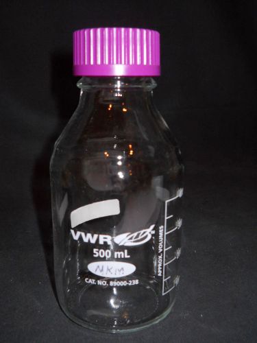 Vwr 500ml / 16.9 oz glass reagent storage bottle &amp; gl-45 plug seal cap, chipped for sale