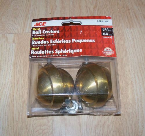 Ace 2 pack Metal 2 1/2 Inch Ball Casters Stem 100 lb Capacity Brass Tone Carpet