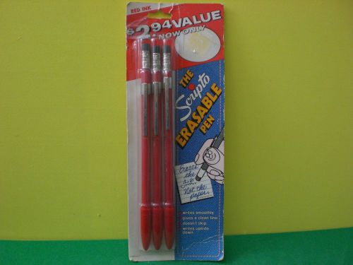 3-Pack Scripto Erasable Pen B449 Medium Red Made in USA New in Package