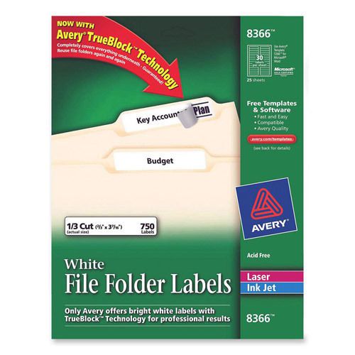 Permanent Self-Adhesive Laser/Inkjet File Folder Labels, White, 750/Pack