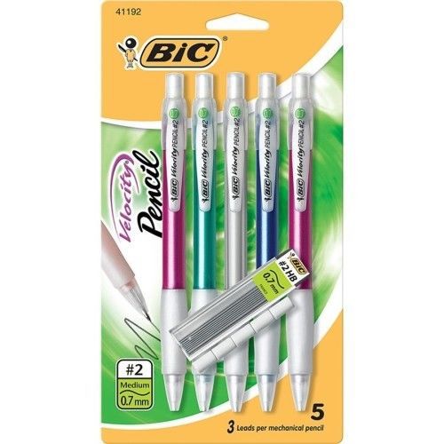 Bic Corporation Mechanical Pencil,Refillable,Rubbergrip,.7mm,5/PK,Assorted