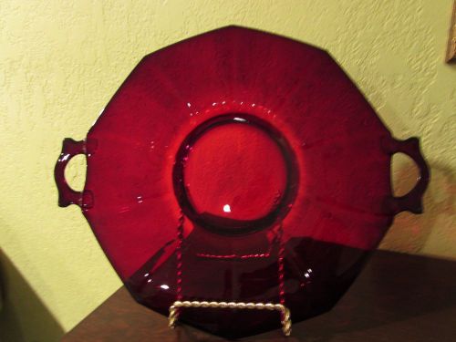Ruby Red glass  serving  Platter tray - unknown brand