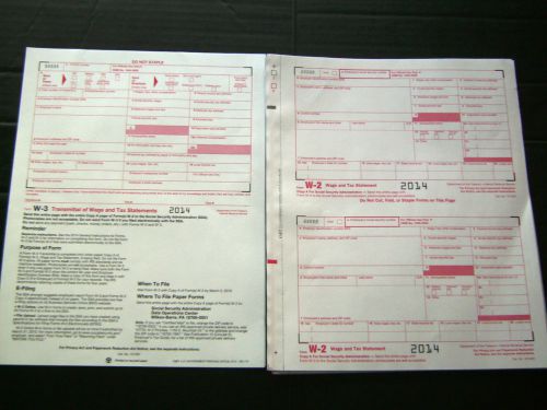 2014 W-2 Forms 7 Sets of 2 per page No Carbon Required Plus 2 W-3 Transmitals