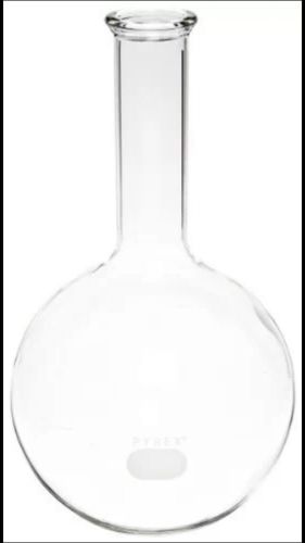 Corning pyrex borosilicate glass long neck florence flat bottom boiling flask  2 for sale