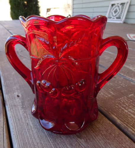Ruby Red Glass Cherry and Cable Spooner Vase