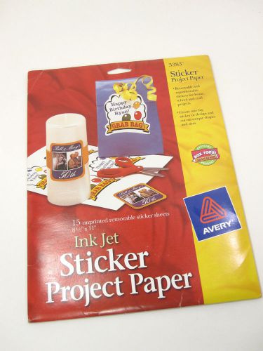 Inkjet Sticker Project Paper AVERY 3383 8.5 x 11, 15 sheets, Repositionable, New