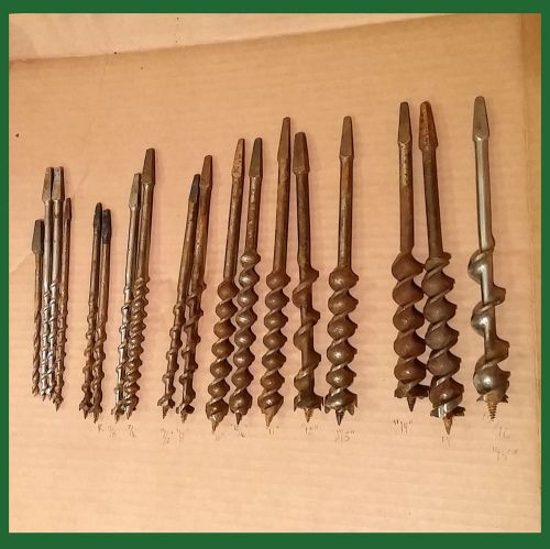 18-lot used drill bits for brace / auger wood boring ~.1875 to .875&#034; ~ size 3-14 for sale