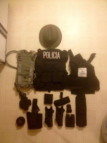 LAW ENFORCEMENT, POLICE GEAR LOT: HOLSTERS, HAT, KEVLAR COVER, ACU CAMELBAK...