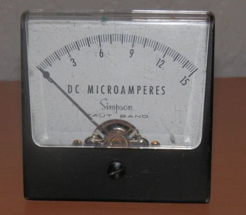 Simpson DC Square Panel Meter Ammeter Microamp Meter 0-15 Microamperes Taut Band