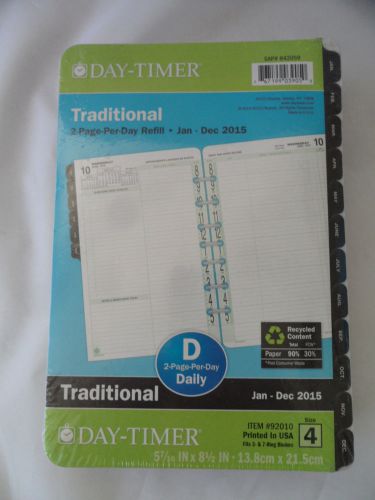 Day Timer Traditional Daily, 2 Page Per Pay Refill, Jan-Dec 2015, Size 4, #92010
