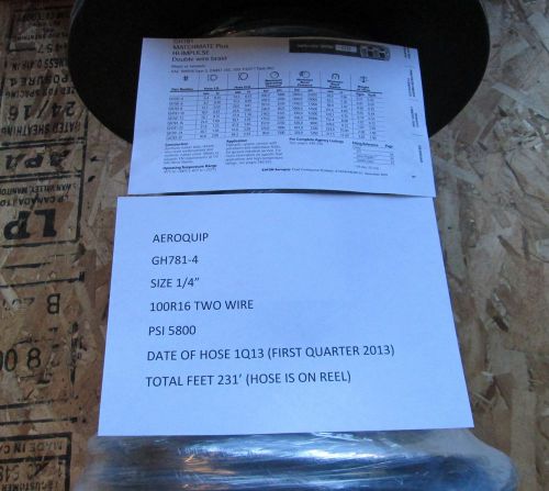 Aeroquip hydraulic hose gh781-4 1/4&#034; 100r16 two wire 231 feet on reel for sale