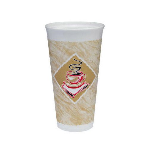 DART® 20 Oz Cafe G Design Foam Hot / Cold Cups in White / Brown with Red Accents