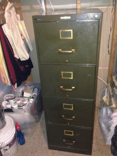 Old Metal Filing Cabinet Army Green with Key