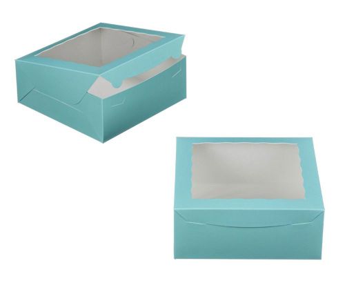 Qty 100 Dress My Cupcake Window Cupcake Box w/Lid -6 Cupcake Tray- Tiffany Blue