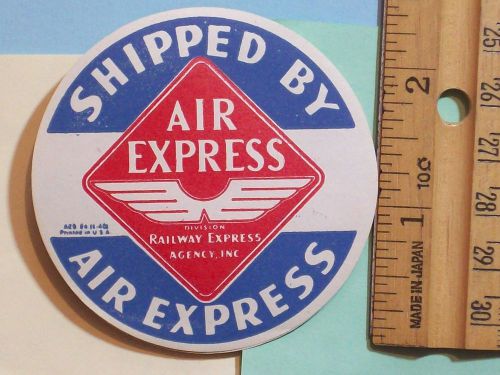 STAMP STICKER SHIPPED BY AIR EXPRESS RAILWAY EXPRESS AGENCY , INC. RED BLUE WHIT