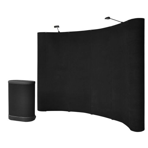 8&#039; Pop Up Black Exhibit Booth Backdrop with Spotlights and Hard Travel Case