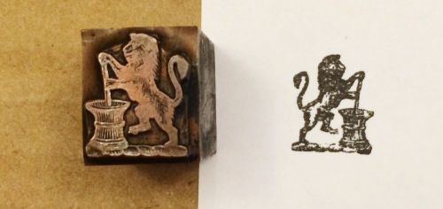 Antique COPPER Mini LION &amp; CHURN Lead-Backed Letterpress Print Block 0.25&#034;