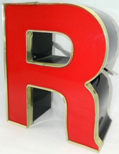 12.5&#034; Large Wall Sign Neon Light Up Black Red Plastic Metal Name Block Letter R