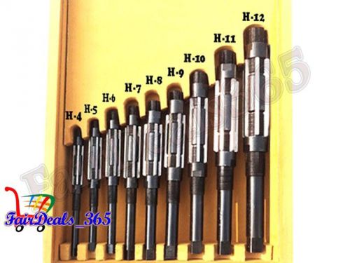 9 piece adjustable hand reamer set h-4 to h-12 sizes 15/32 inch to 1.3/16 inch for sale